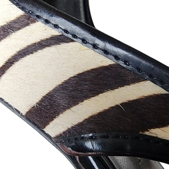 VTG Anne Klein Pony Hair Leather Zebra Print Slingback Peep Toe Heels Size 7.5 - Picture 11 of 15